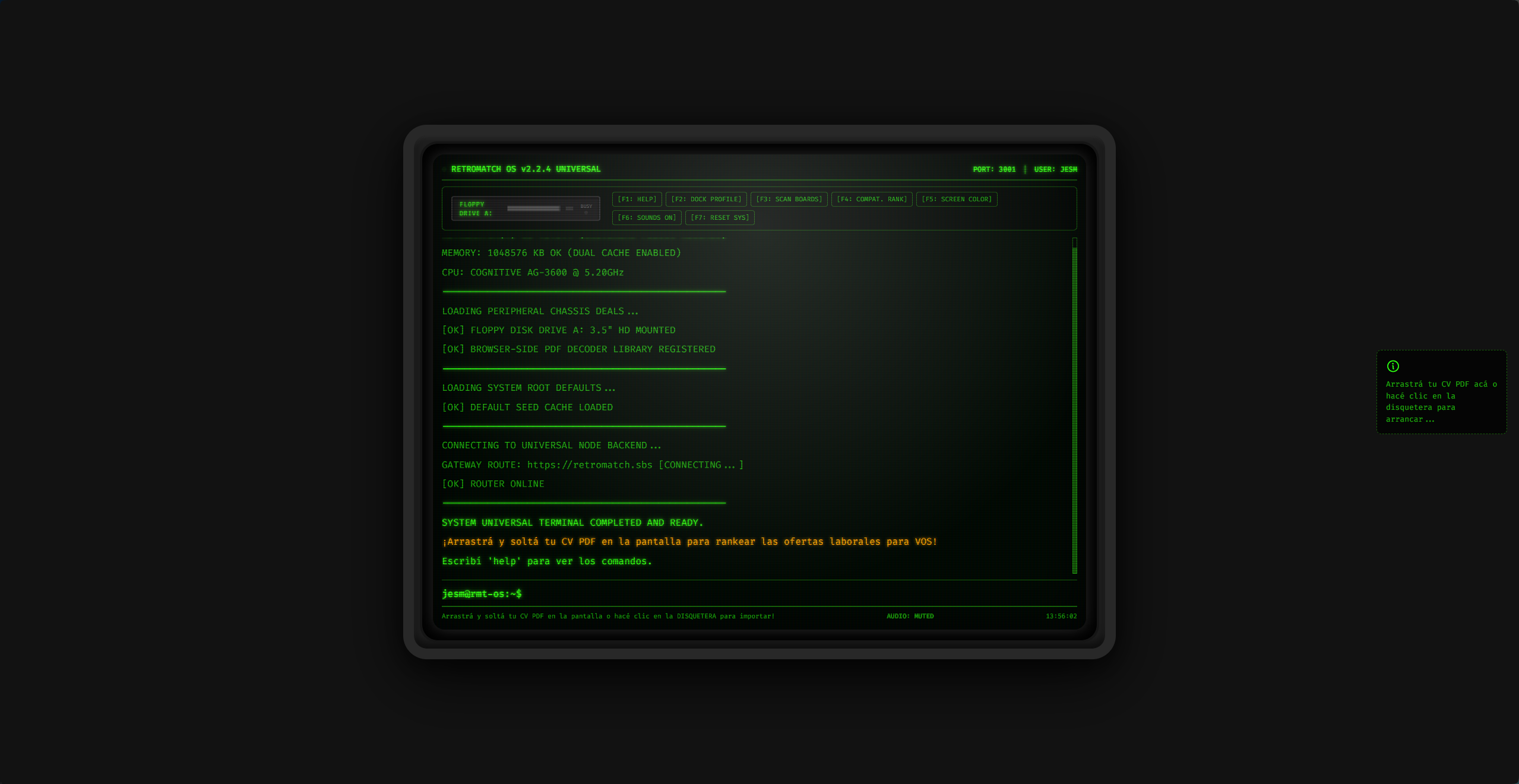 Pantalla de Terminal CRT RetroMatch OS - Carga